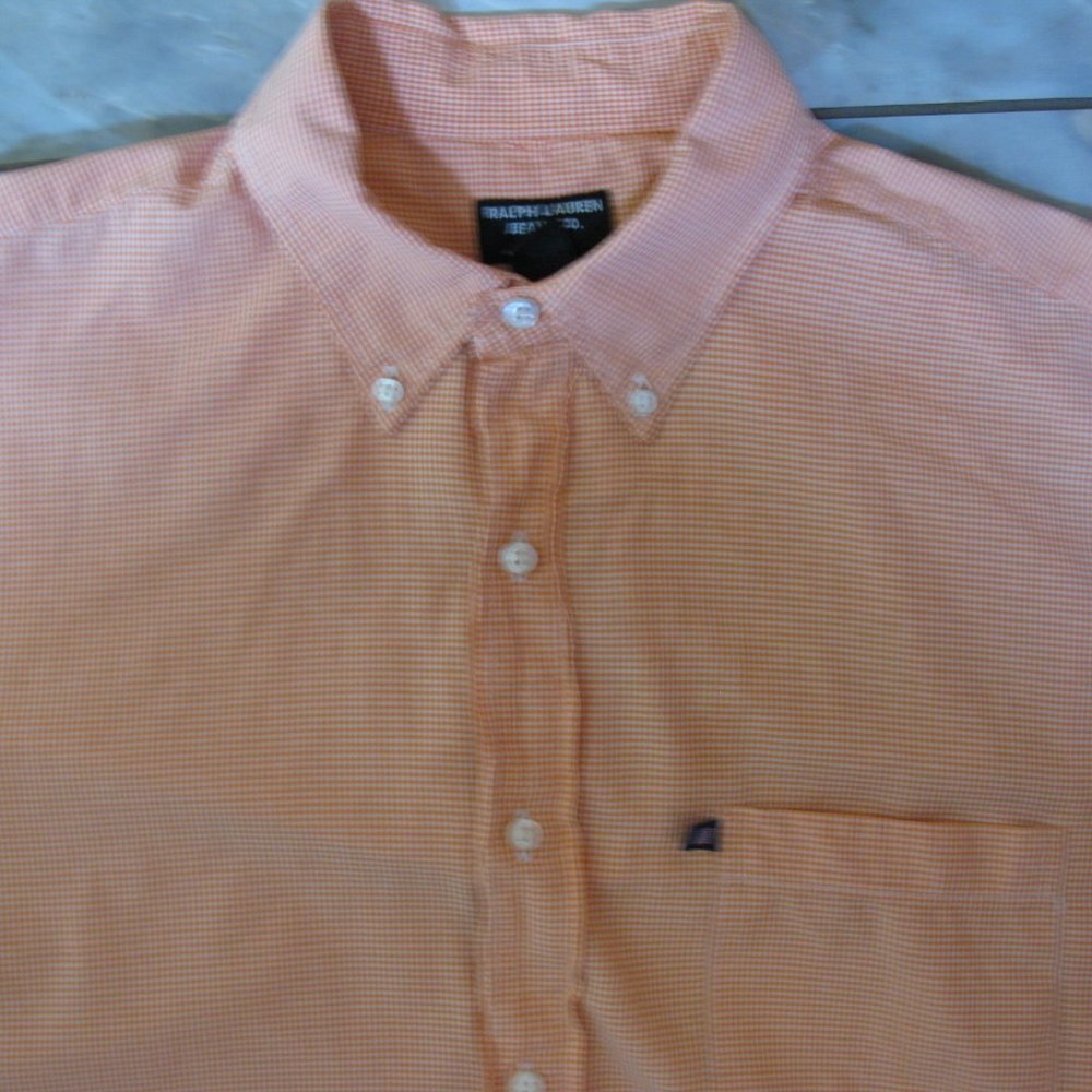 RALPH Lauren Jeans Co. Men's Orange/White Short Sleeve Dress Shirt Size Large